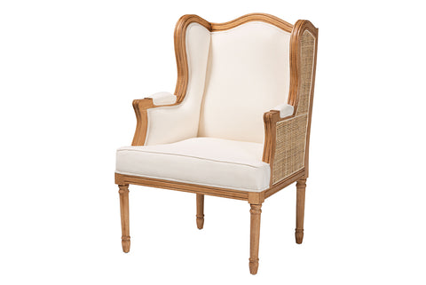 bali & pari Rachana Traditional French Beige Fabric and Honey Oak Finished Wood Accent Chair