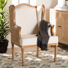 bali & pari Rachana Traditional French Beige Fabric and Honey Oak Finished Wood Accent Chair