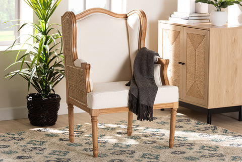 bali & pari Rachana Traditional French Beige Fabric and Honey Oak Finished Wood Accent Chair