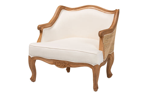 bali & pari Sylvestra Traditional French Beige Fabric and Honey Oak Finished Wood Low Seat Accent Chair