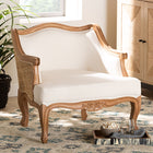 bali & pari Sylvestra Traditional French Beige Fabric and Honey Oak Finished Wood Low Seat Accent Chair