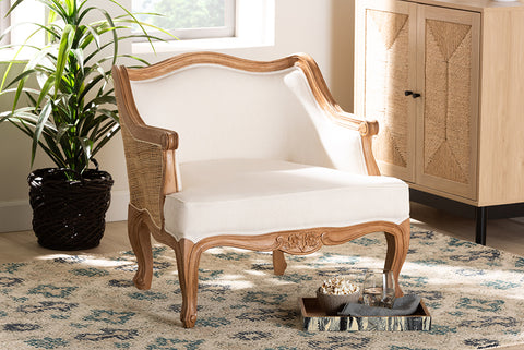 bali & pari Sylvestra Traditional French Beige Fabric and Honey Oak Finished Wood Low Seat Accent Chair
