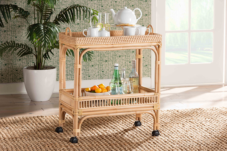 bali & pari Lombok Modern Bohemian Natural Brown Rattan Wine Cart