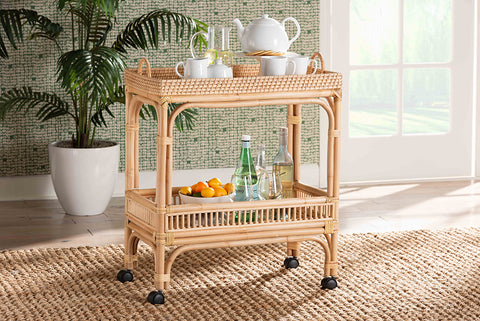 bali & pari Lombok Modern Bohemian Natural Brown Rattan Wine Cart