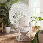 bali & pari Ediva Modern Bohemian White Natural Rattan Peacock Accent Chair