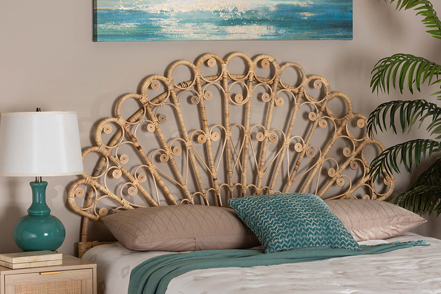 bali & pari Rasima Modern Bohemian Natural Brown Rattan Queen Size Standalone Headboard