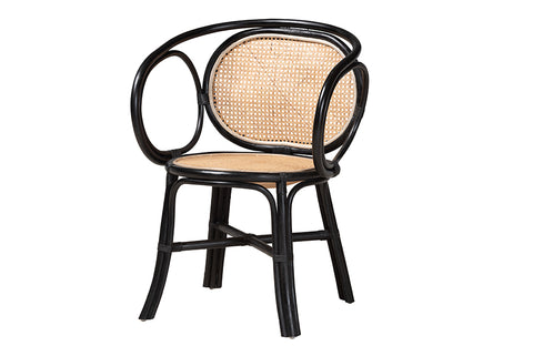 bali & pari Palesa Modern Bohemian Two-Tone Black and  Natural Brown Rattan Dining Chair