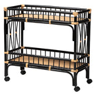 bali & pari Dalinda Modern Bohemian Two-Tone Black and Natural Brown Rattan 2-Tier Kitchen Cart