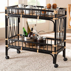 bali & pari Dalinda Modern Bohemian Two-Tone Black and Natural Brown Rattan 2-Tier Kitchen Cart