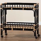 bali & pari Dalinda Modern Bohemian Two-Tone Black and Natural Brown Rattan 2-Tier Kitchen Cart