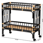 bali & pari Dalinda Modern Bohemian Two-Tone Black and Natural Brown Rattan 2-Tier Kitchen Cart