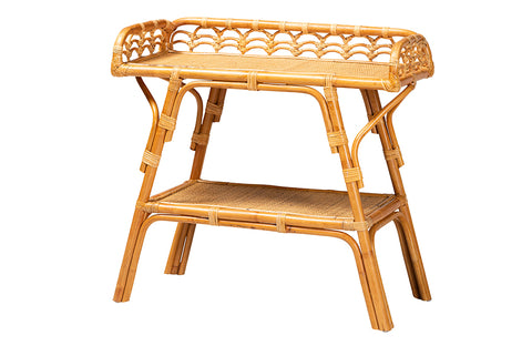 bali & pari Nayana Modern Bohemian Natural Rattan 2-Tier Console Table