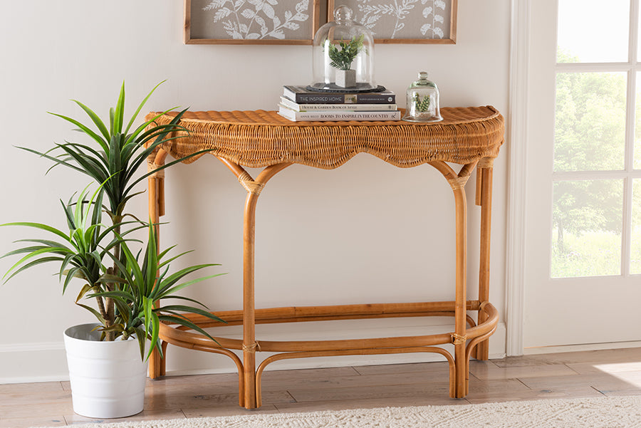 bali & pari Wakana Modern Bohemian Natural Brown Rattan Console Table