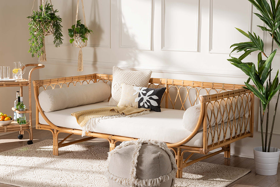 bali & pari Davida Modern Bohemian Natural Brown Rattan Daybed