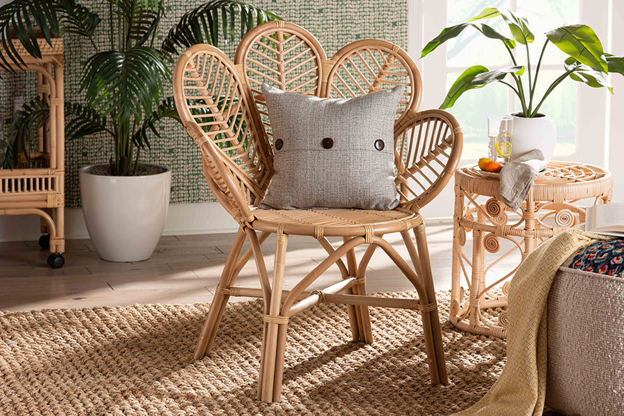 bali & pari Eliava Modern Bohemian Natural Rattan Flower Accent Chair