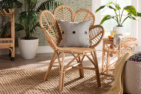 bali & pari Eliava Modern Bohemian Natural Rattan Flower Accent Chair