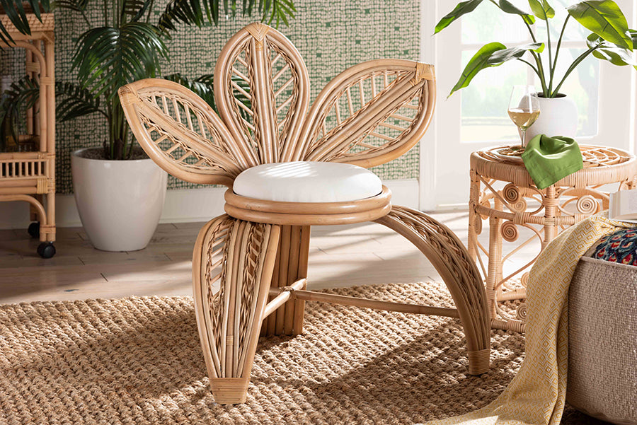 bali & pari Gresham Modern Bohemian Natural Rattan Leaf Accent Chair