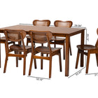 Baxton Studio Jeriah Mid-Century Modern Walnut Brown Finished Wood and Woven Rattan 7-Piece Dining Set