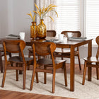 Baxton Studio Jeriah Mid-Century Modern Walnut Brown Finished Wood and Woven Rattan 7-Piece Dining Set