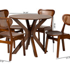 Baxton Studio Giuliana Mid-Century Modern Walnut Brown Finished Wood and Woven Rattan 5-Piece Dining Set
