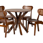 Baxton Studio Giuliana Mid-Century Modern Walnut Brown Finished Wood and Woven Rattan 5-Piece Dining Set