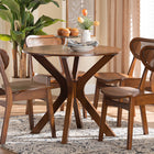 Baxton Studio Giuliana Mid-Century Modern Walnut Brown Finished Wood and Woven Rattan 5-Piece Dining Set