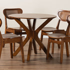 Baxton Studio Giuliana Mid-Century Modern Walnut Brown Finished Wood and Woven Rattan 5-Piece Dining Set