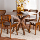 Baxton Studio Giuliana Mid-Century Modern Walnut Brown Finished Wood and Woven Rattan 7-Piece Dining Set