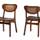Baxton Studio Hesper Mid-Century Modern Walnut Brown Finished Wood and Rattan 2-Piece Dining Chair Set