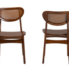 Baxton Studio Hesper Mid-Century Modern Walnut Brown Finished Wood and Rattan 2-Piece Dining Chair Set