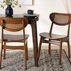 Baxton Studio Hesper Mid-Century Modern Walnut Brown Finished Wood and Rattan 2-Piece Dining Chair Set