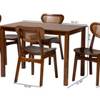 Baxton Studio Jeriah Mid-Century Modern Walnut Brown Finished Wood and Woven Rattan 5-Piece Dining Set