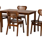 Baxton Studio Jeriah Mid-Century Modern Walnut Brown Finished Wood and Woven Rattan 5-Piece Dining Set