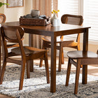Baxton Studio Jeriah Mid-Century Modern Walnut Brown Finished Wood and Woven Rattan 5-Piece Dining Set