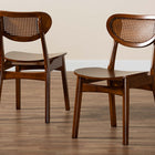Baxton Studio Hesper Mid-Century Modern Walnut Brown Finished Wood and Rattan 2-Piece Dining Chair Set