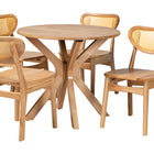 Baxton Studio Donato Mid-Century Modern Oak Brown Finished Wood and Rattan 5-Piece Dining Set