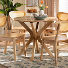 Baxton Studio Donato Mid-Century Modern Oak Brown Finished Wood and Rattan 5-Piece Dining Set