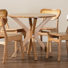 Baxton Studio Donato Mid-Century Modern Oak Brown Finished Wood and Rattan 5-Piece Dining Set