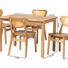 Baxton Studio Haviland Mid-Century Modern Oak Brown Finished Wood and Rattan 5-Piece Dining Set