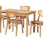 Baxton Studio Haviland Mid-Century Modern Oak Brown Finished Wood and Rattan 5-Piece Dining Set