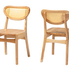 Baxton Studio Nenet Mid-Century Modern Oak Brown Finished Wood and Rattan 2-Piece Dining Chair Set