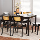 Baxton Studio Estera Mid-Century Modern Dark Brown Finished Wood and Rattan 7-Piece Dining Set