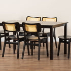 Baxton Studio Estera Mid-Century Modern Dark Brown Finished Wood and Rattan 7-Piece Dining Set