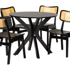 Baxton Studio Linnet Mid-Century Modern Dark Brown Finished Wood and Rattan 5-Piece Dining Set