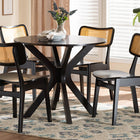 Baxton Studio Linnet Mid-Century Modern Dark Brown Finished Wood and Rattan 5-Piece Dining Set