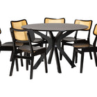 Baxton Studio Linnet Mid-Century Modern Dark Brown Finished Wood and Rattan 7-Piece Dining Set