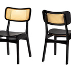 Baxton Studio Tafari Mid-Century Modern Dark Brown Finished Wood and Rattan 2-Piece Dining Chair Set