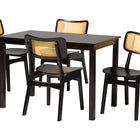 Baxton Studio Estera Mid-Century Modern Dark Brown Finished Wood and Rattan 5-Piece Dining Set