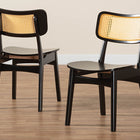 Baxton Studio Tafari Mid-Century Modern Dark Brown Finished Wood and Rattan 2-Piece Dining Chair Set