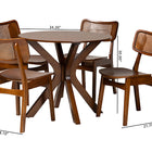 Baxton Studio Linnet Mid-Century Modern Walnut Brown Finished Wood and Rattan 5-Piece Dining Set